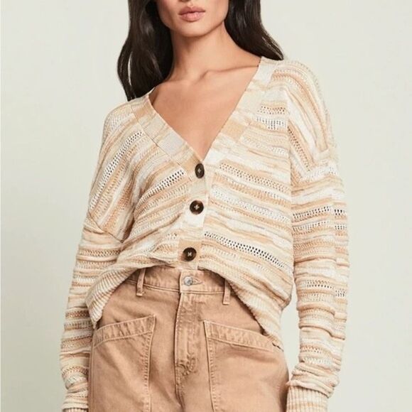 Veronica Beard Goliad Cardigan in Camel Tan/Brown Multi, Size Medium - Picture 1 of 10